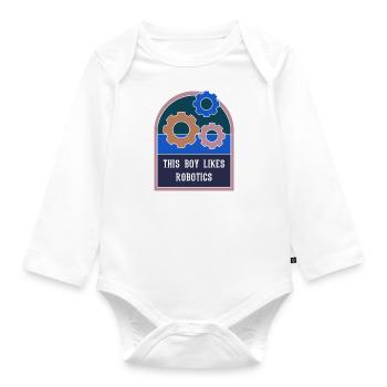 Junge mag Mechaniker Roboter Roboter-Ingenieur - Baby Bio-Langarm-Body - Weiß - Vorne