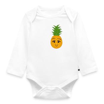 Une fille aime les fruits exotiques, les ananas, - Body Bébé bio manches longues - blanc - Devant