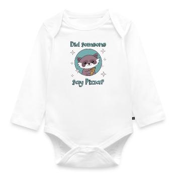 Raccoon Eating Pizza Wildlife Nature Forest Animal - Organic Longsleeve Baby Bodysuit - white - Front