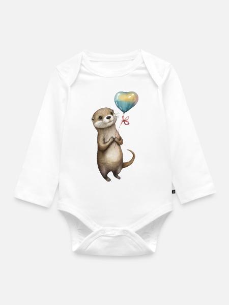 Otter Herz Aquarell - Baby Bio-Langarm-Body - Weiß