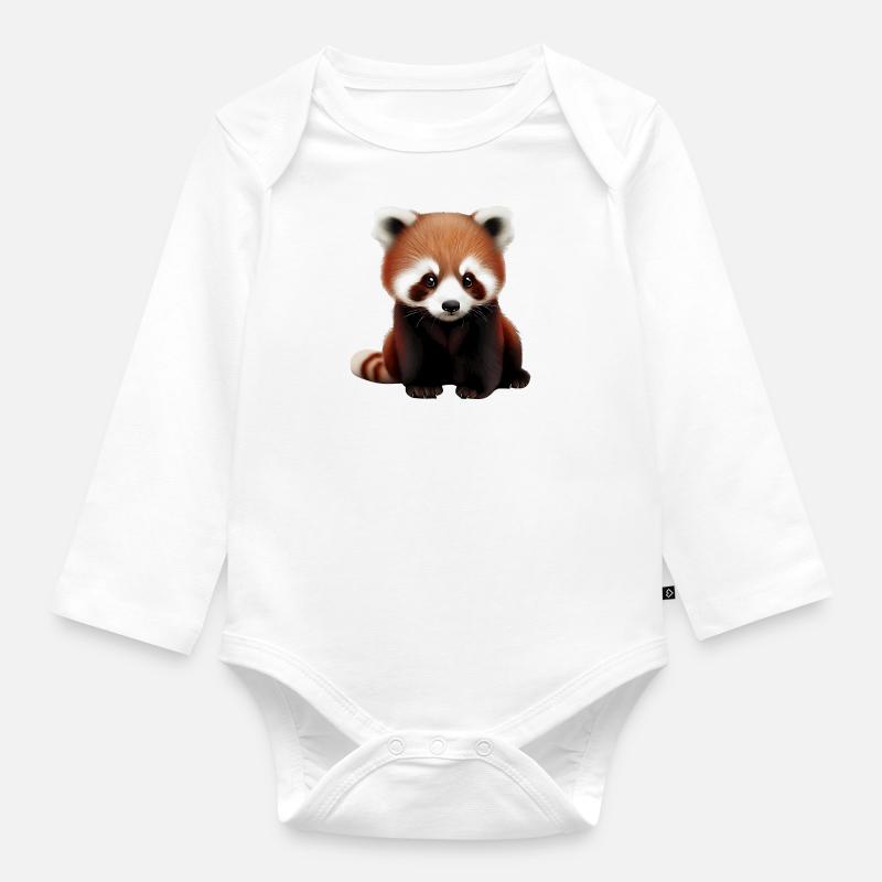 Panda roux mignon - Body Bébé bio manches longues - blanc