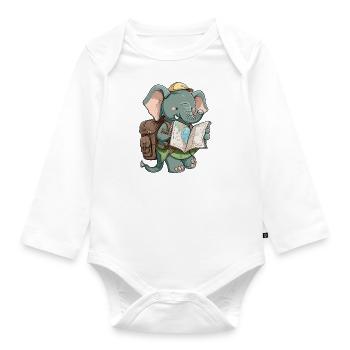 Elephant Explorer - Organic Longsleeve Baby Bodysuit - white - Front