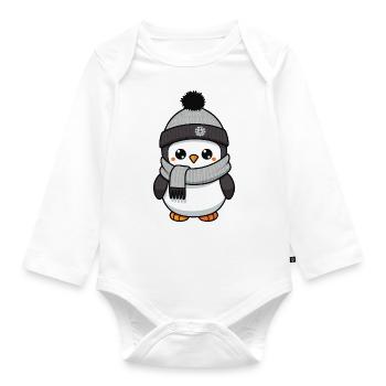 Penguin Winter Comic - Organic Longsleeve Baby Bodysuit - white - Front