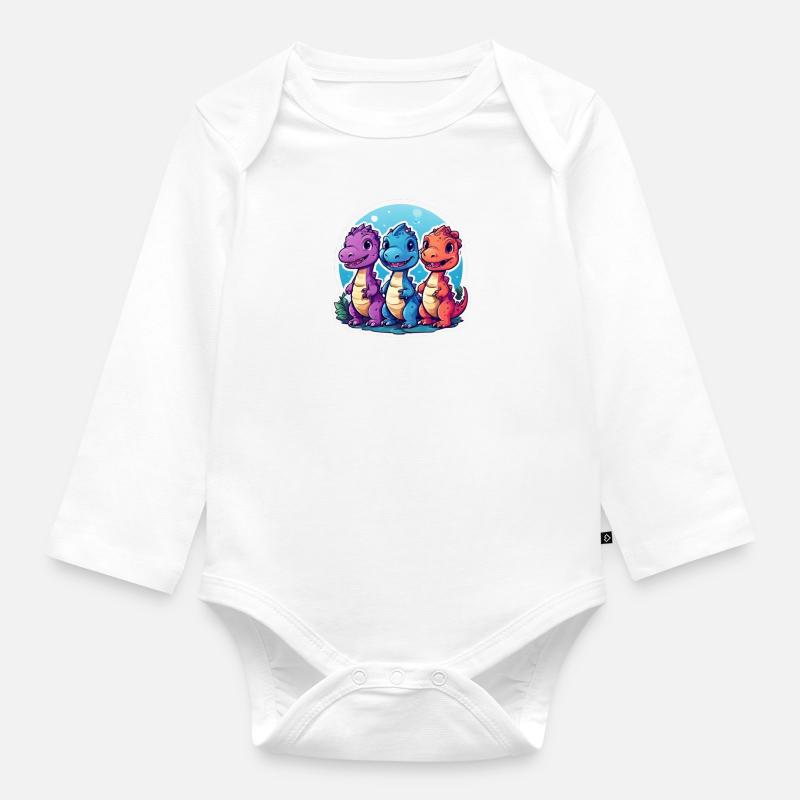 Drei Dino-Freunde - Baby Bio-Langarm-Body - Weiß