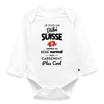 Schweizer Baby wie ein normales Baby, aber cooler - Baby Bio-Langarm-Body - Weiß - Vorne