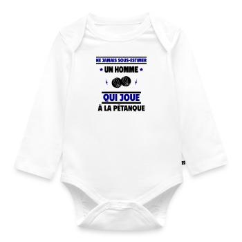 un homme qui joue à la pétanque - Body Bébé bio manches longues - blanc - Devant