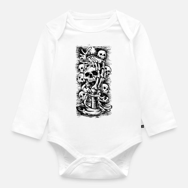 Crânes - Body Bébé bio manches longues - blanc