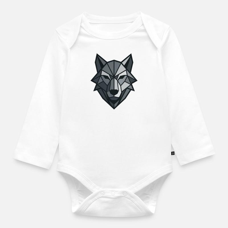 Geometric Wolf - Baby Bio-Langarm-Body - Weiß