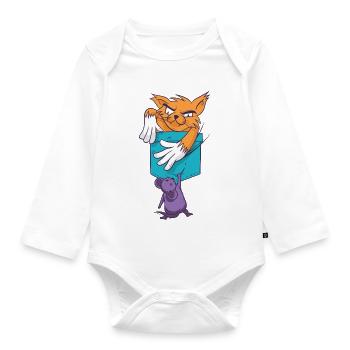 Verspielte Katze mit Mausmuster - Baby Bio-Langarm-Body - Weiß - Vorne