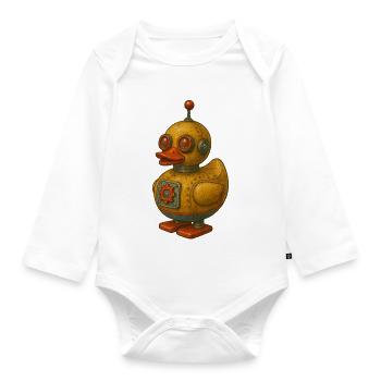 Retro Blech Roboter Ente - Baby Bio-Langarm-Body - Weiß - Vorne