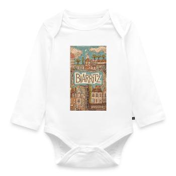 Biarritz Seaside Retro Illustration France City - Organic Longsleeve Baby Bodysuit - white - Front