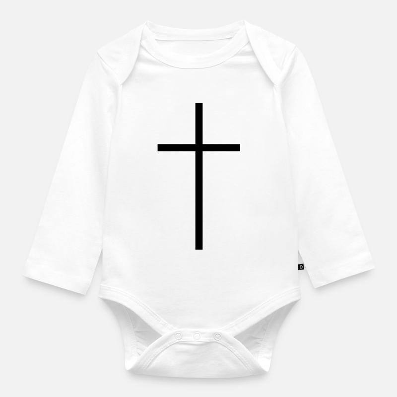 Croix étroite noire - Body Bébé bio manches longues - blanc