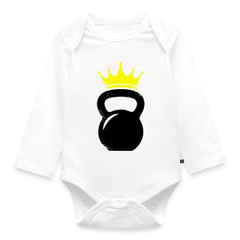 Kugelhantel Krone Gym Logo - Baby Bio-Langarm-Body - Weiß - Vorne