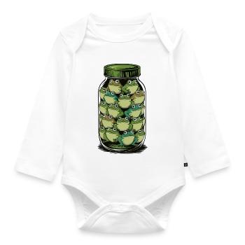 Froschglas: Verspielter Amphibienstapel - Baby Bio-Langarm-Body - Weiß - Vorne