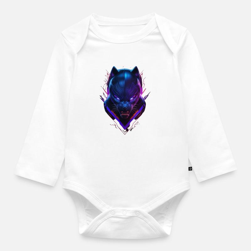 Schwarzer Panter - Baby Bio-Langarm-Body - Weiß