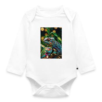 Chamäleon,bunt,pailetten,glänzend,natur - Baby Bio-Langarm-Body - Weiß - Vorne