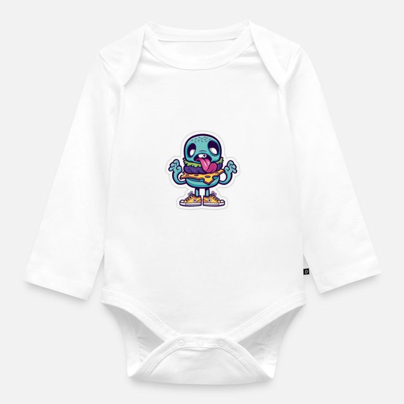 crazy hamburger - Organic Longsleeve Baby Bodysuit - white