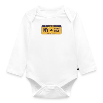 NY My First Love License Plate - Baby Bio-Langarm-Body - Weiß - Vorne