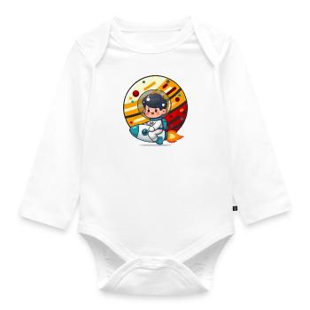 Little kid Astronaut Rocket Ride Tees - Organic Longsleeve Baby Bodysuit - white - Front