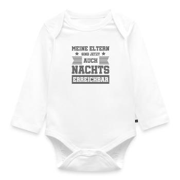 Meine Eltern sind jetzt auch Nachts erreichbar - Baby Bio-Langarm-Body - Weiß - Vorne