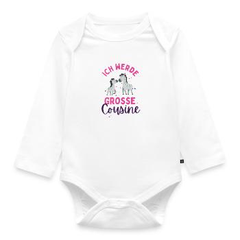 Ich werde Große Cousine 2024 Loading Zebra Herz - Baby Bio-Langarm-Body - Weiß - Vorne