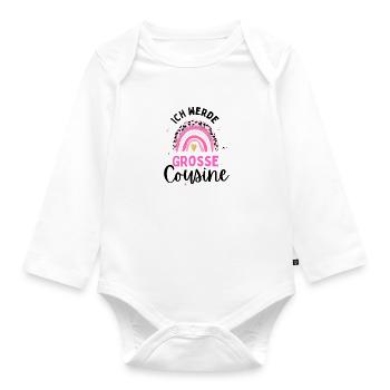 Große Cousine 2024 Loading Regenbogen Herz - Baby Bio-Langarm-Body - Weiß - Vorne