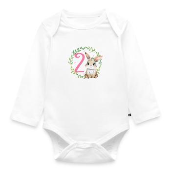 Geburtstag 2 Hase Waldtier Mädchen Zwei 2 Jahre al - Baby Bio-Langarm-Body - Weiß - Vorne