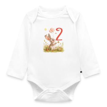 Geburtstag 2 Hase Waldtier Mädchen Zwei 2 Jahre al - Baby Bio-Langarm-Body - Weiß - Vorne