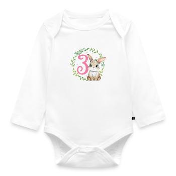 Geburtstag 3 Hase Waldtier Mädchen Drei 3 Jahre al - Baby Bio-Langarm-Body - Weiß - Vorne