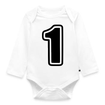 Number One / Number 1 / One icon - Organic Longsleeve Baby Bodysuit - white - Front