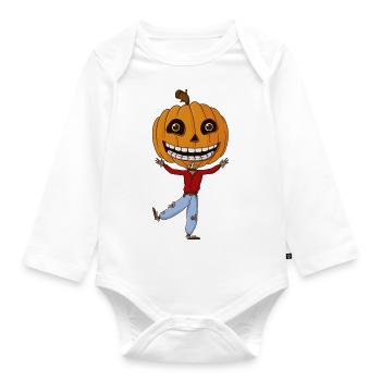Comic Kürbis Vogelscheuche Halloween - Baby Bio-Langarm-Body - Weiß - Vorne