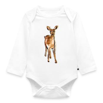 Nette Hand gezeichnete Rotwild - Baby Bio-Langarm-Body - Weiß - Vorne