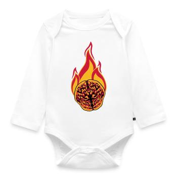 smart brain smart on fire think ko - Organic Longsleeve Baby Bodysuit - white - Front