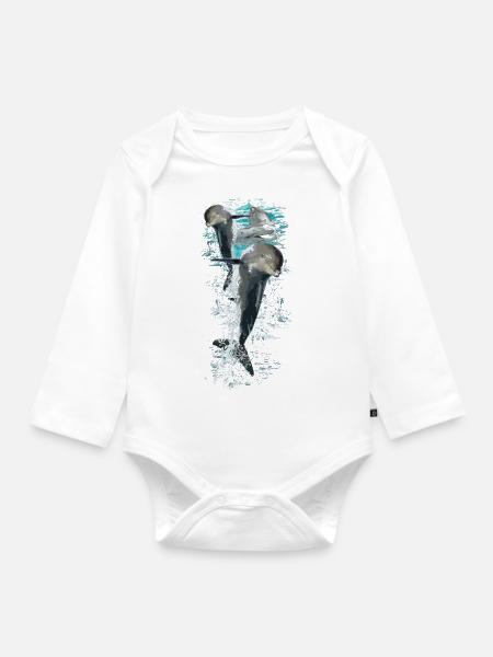Delfine - Baby Bio-Langarm-Body - Weiß