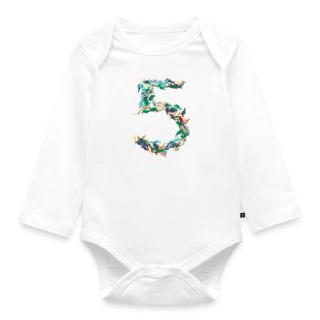 5th birthday Dino confetti shirt hey kids !!! - Organic Longsleeve Baby Bodysuit - white - Front