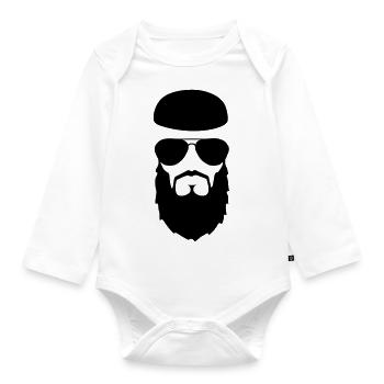 muslim face kufi - Organic Longsleeve Baby Bodysuit - white - Front