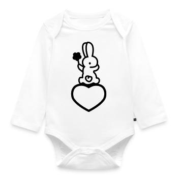 Rabbit with heart and flower - line - Organic Longsleeve Baby Bodysuit - white - Front