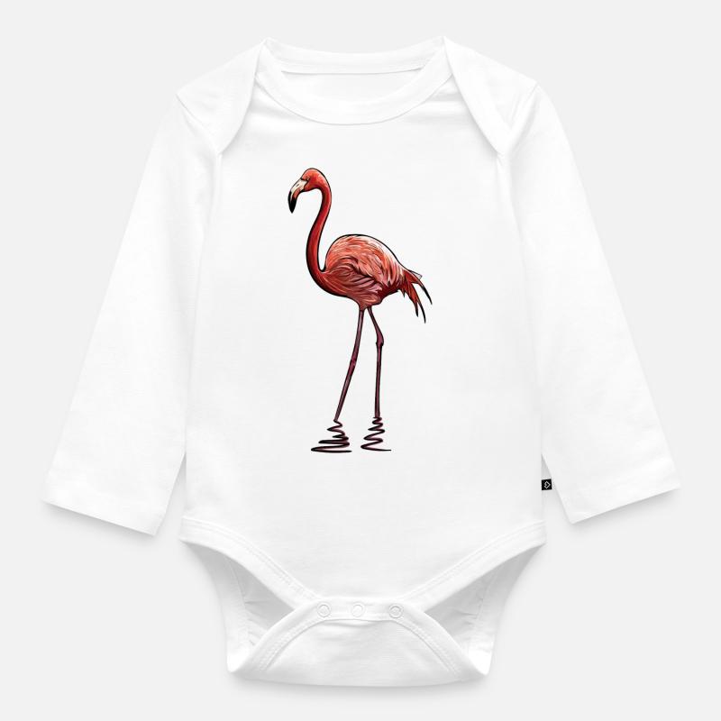Flamingo - Baby Bio-Langarm-Body - Weiß