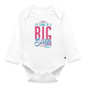Baby Pregnancy Girl Big Sister 2023 - Organic Longsleeve Baby Bodysuit - white - Front