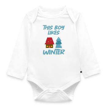 Junge mag winterliche Wintertage Schneeflocken-Tee - Baby Bio-Langarm-Body - Weiß - Vorne