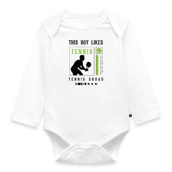 Un garçon aime le tennis, le cardio et les - Body Bébé bio manches longues - blanc - Devant