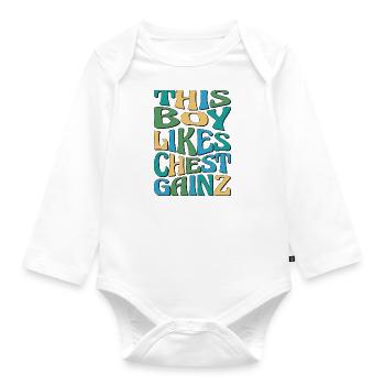 Boy Likes Benchpress Funny Gym Quote Powerlifting - Organic Longsleeve Baby Bodysuit - white - Front