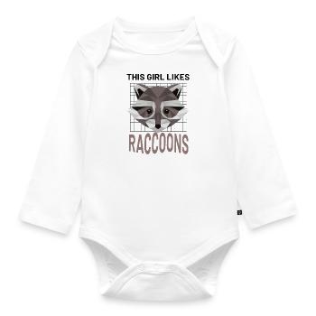 Girl Likes Raccoon Cute Wildlife Animal Rodent - Organic Longsleeve Baby Bodysuit - white - Front