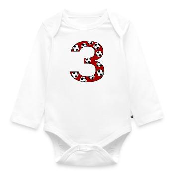 3. Geburtstag Fußball rot - Baby Bio-Langarm-Body - Weiß - Vorne