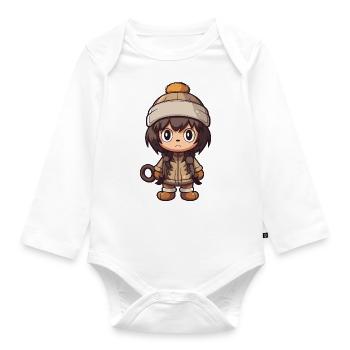Monkey Winter Comic - Organic Longsleeve Baby Bodysuit - white - Front