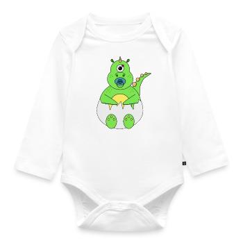 Dino in the egg - Organic Longsleeve Baby Bodysuit - white - Front