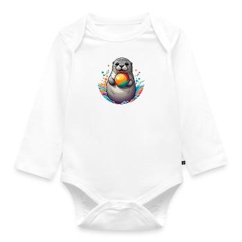 phoque phoque lion de mer avec boule colorée - Body Bébé bio manches longues - blanc - Devant