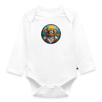 Diving helmet with fish on the bottom of the sea - Organic Longsleeve Baby Bodysuit - white - Front