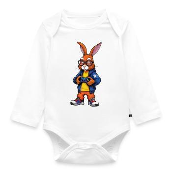 Gamer bunny with controller - Organic Longsleeve Baby Bodysuit - white - Front