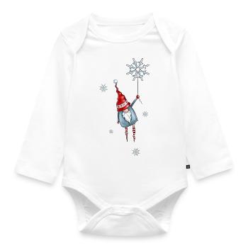 Lutin de Noël suspendu à son flocon de neige - Body Bébé bio manches longues - blanc - Devant